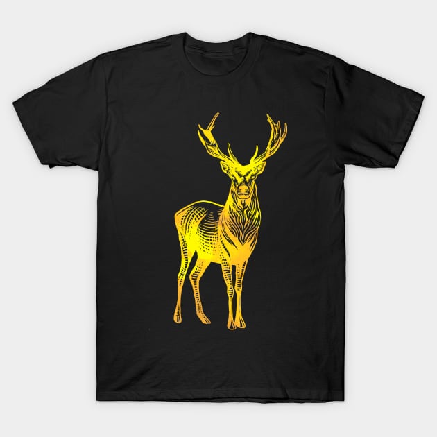 Golden Deer Illustration T-Shirt by BuddyandPrecious